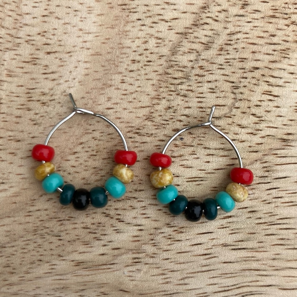 Silver Small Multi Color Beaded Hoops
